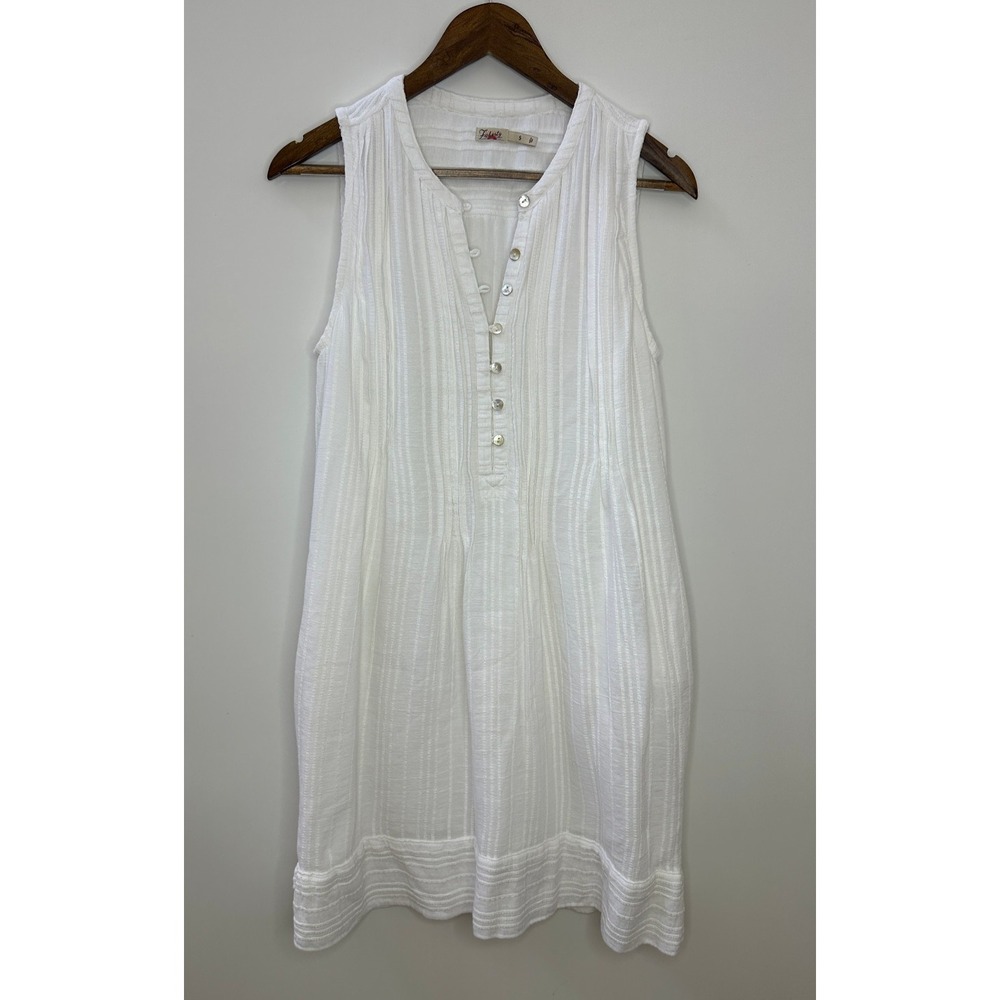 Faherty Isha Pintuck Organic Cotton Shift Dress Sleeveless White Women's Small - Picture 2 of 15